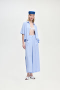 IKIKIZ striped linen-blend shirt, light blue, short sleeves, button front