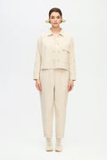 IKIKIZ women's cream cotton herringbone cargo trousers