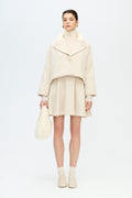 IKIKIZ women's cream cotton herringbone sherpa jacket, front view