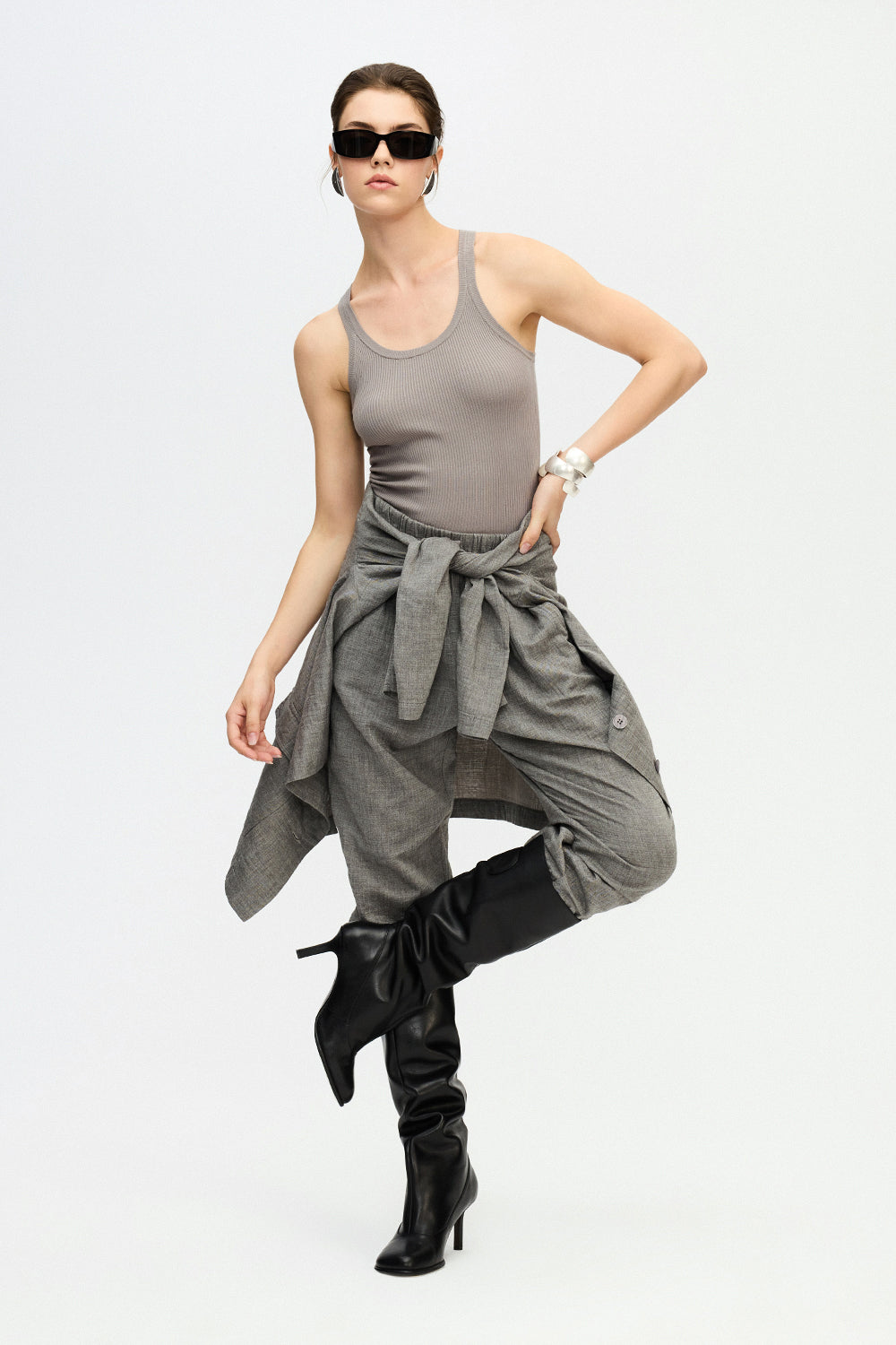 IKIKIZ women's grey 100% cotton jacket styled with grey pants