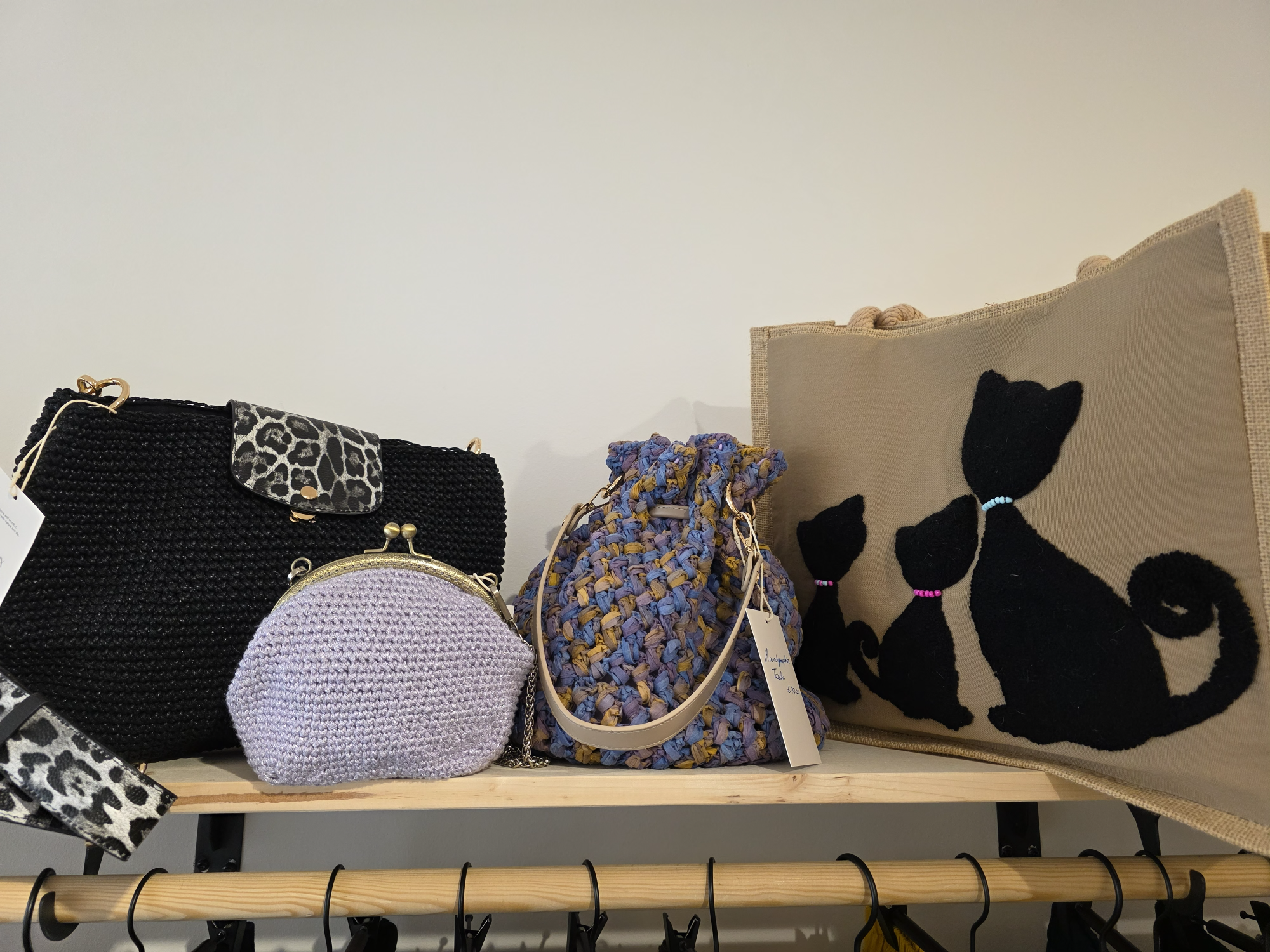Oya handmade one-of-a-kind bags displayed at Fulmarix Vienna store